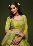 Art Silk Neon Green Embroidery Work Wedding Lehenga Choli