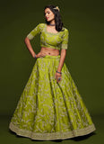 Art Silk Neon Green Embroidery Work Wedding Lehenga Choli