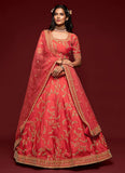 Embroidery Work Art Silk Red Wedding Lehenga for Bride