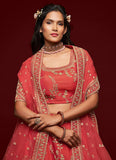 Embroidery Work Art Silk Red Wedding Lehenga for Bride