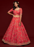 Embroidery Work Art Silk Red Wedding Lehenga for Bride