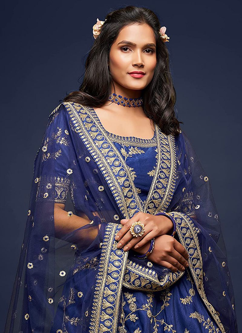 Attractive Look Art Silk Blue Designer Lehenga Choli For Wedding