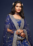 Attractive Look Art Silk Blue Designer Lehenga Choli For Wedding