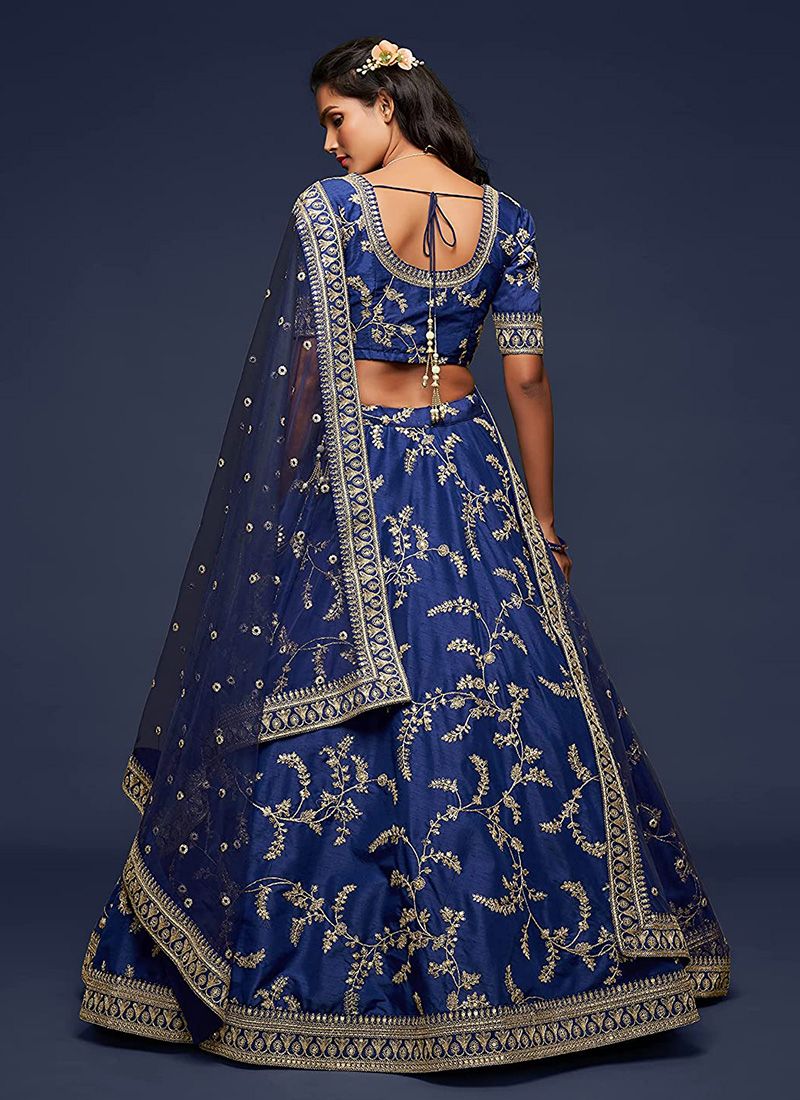 Attractive Look Art Silk Blue Designer Lehenga Choli For Wedding