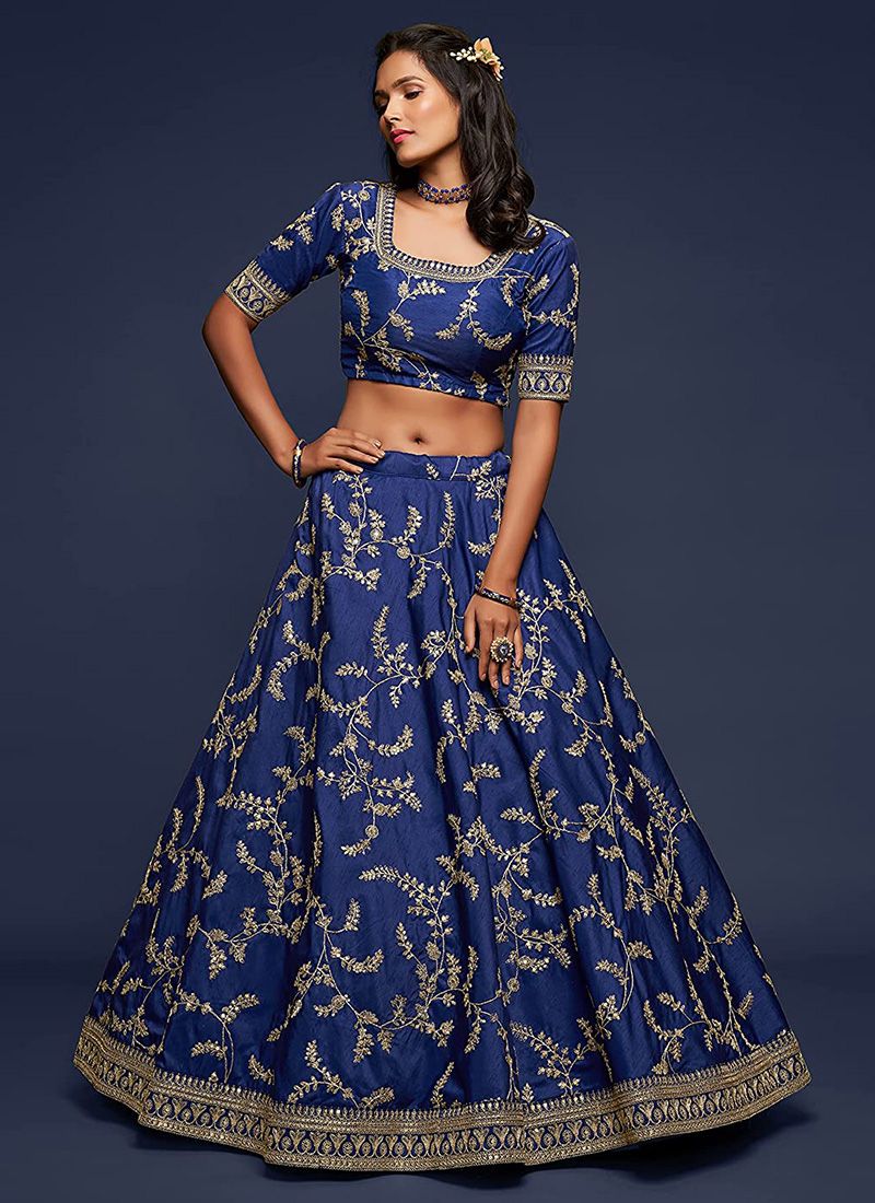 Attractive Look Art Silk Blue Designer Lehenga Choli For Wedding