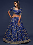 Attractive Look Art Silk Blue Designer Lehenga Choli For Wedding