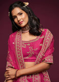 Delightful Wedding Wear Art Silk Embroidery Work Pink Lehenga
