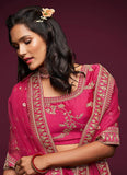 Delightful Wedding Wear Art Silk Embroidery Work Pink Lehenga