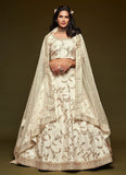 Embroidery Work White Lehenga in Art Silk Fabric