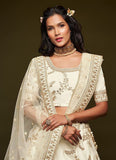 Embroidery Work White Lehenga in Art Silk Fabric