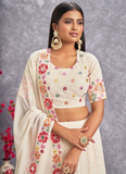 Amazing Georgette Floral Thread Work Beige Lehenga Choli Set