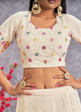 Amazing Georgette Floral Thread Work Beige Lehenga Choli Set
