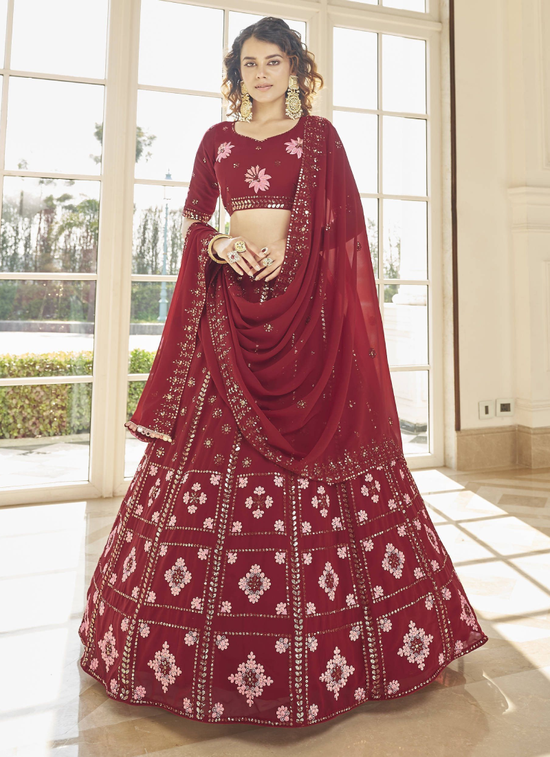 Maroon Color Georgette Indian Wedding Lehenga Choli