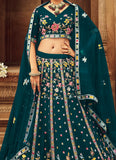 Attractive Teal Green Embroidery Work Georgette Lehenga