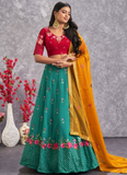 Beautiful Firozi Blue Floral Thread Work Georgette Lehenga Choli