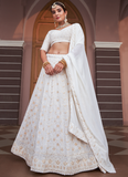 Beige Georgette Lucknowi Work Lehenga Choli For Occasion