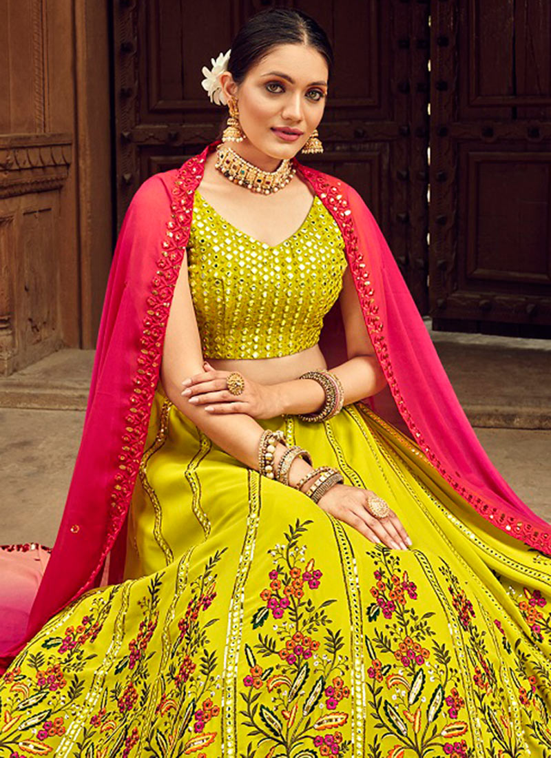 Buy Green Sequence Work Georgette Lehenga Choli For Wedding