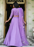 Faux Georgette Lavender Lehenga Choli With Foil Mirror Work