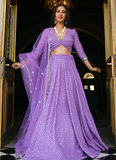 Faux Georgette Lavender Lehenga Choli With Foil Mirror Work