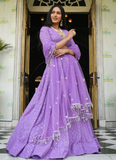 Faux Georgette Lavender Lehenga Choli With Foil Mirror Work