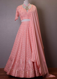 Impressive Light Pink Faux Georgette Thread Embroidered Lehenga