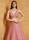 Sequence Work Malai Silk Pink Party Wear Lehenga Choli Design