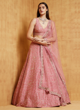 Sequence Work Malai Silk Pink Party Wear Lehenga Choli Design