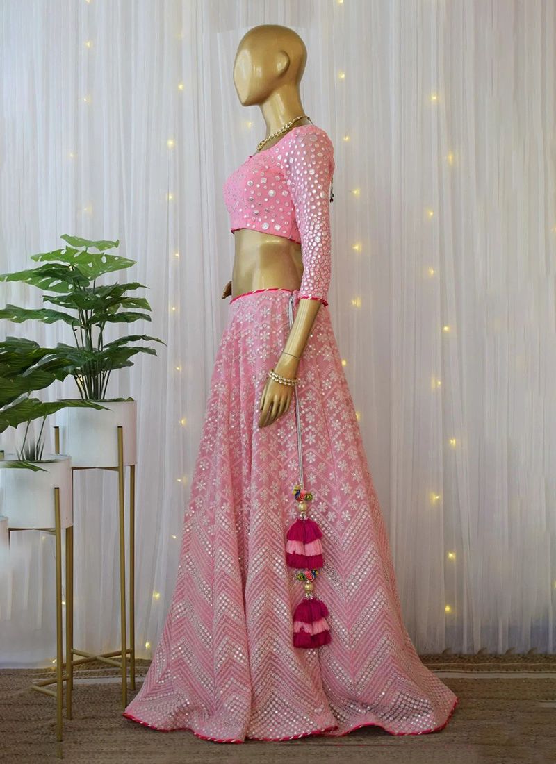 Women's Georgette Pink Lehenga Choli With Thread Embroidery Work