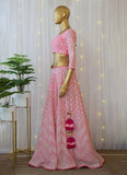 Women's Georgette Pink Lehenga Choli With Thread Embroidery Work