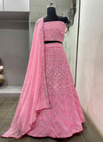 Women's Georgette Pink Lehenga Choli With Thread Embroidery Work