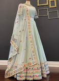Sky Blue Color Multi Thread Faux Georgette Semi-Stitched Lehenga