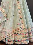 Sky Blue Color Multi Thread Faux Georgette Semi-Stitched Lehenga
