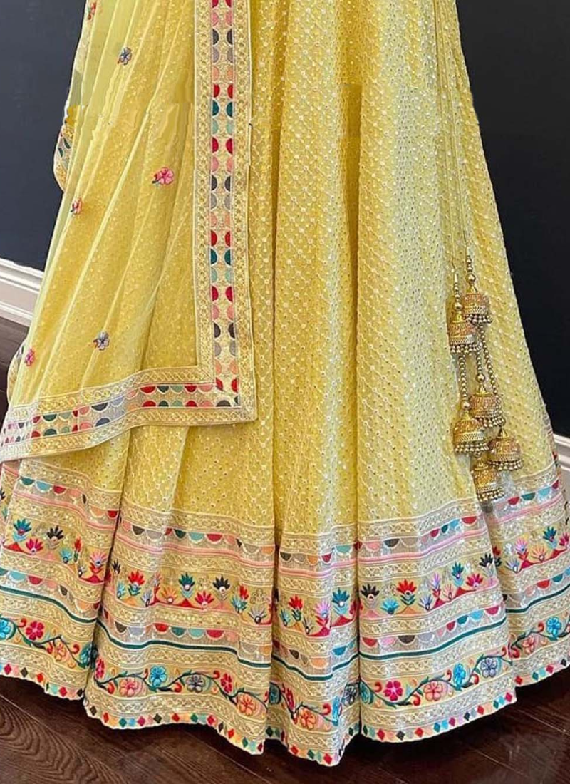 Haldi Special Faux Georgette Yellow Lehenga For Bride