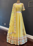 Haldi Special Faux Georgette Yellow Lehenga For Bride