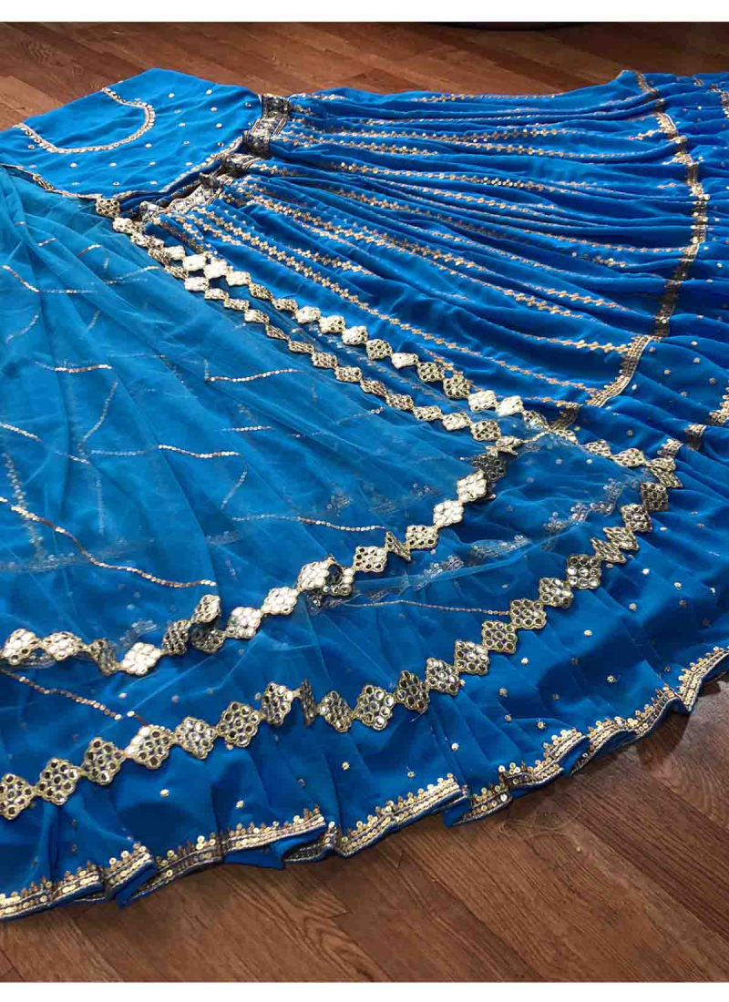 Upcoming Season Blue Color Faux Georgette Latest Lehenga Design