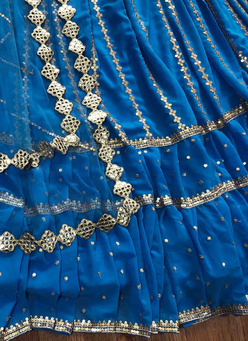Upcoming Season Blue Color Faux Georgette Latest Lehenga Design