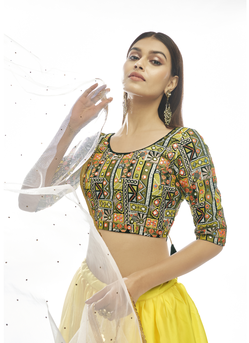 Yellow Color Satin Georgette Double Shaded Lehenga Choli