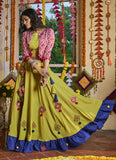 Jacket Style Muslin Cotton Green Navratri Lehenga Choli