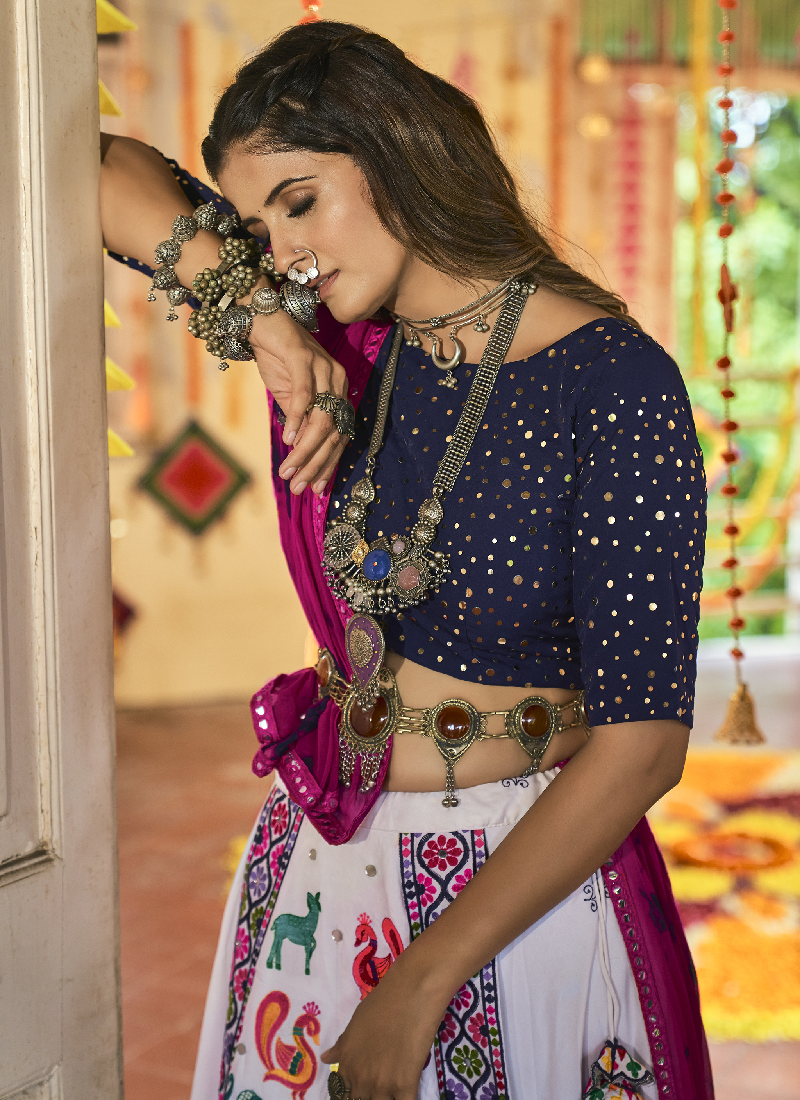 White color Muslin Cotton Navratri Chaniya Choli