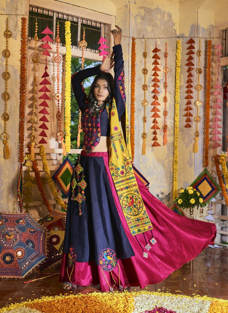 Silk Thread Embroidery Work Black Chaniya Choli for Navratri