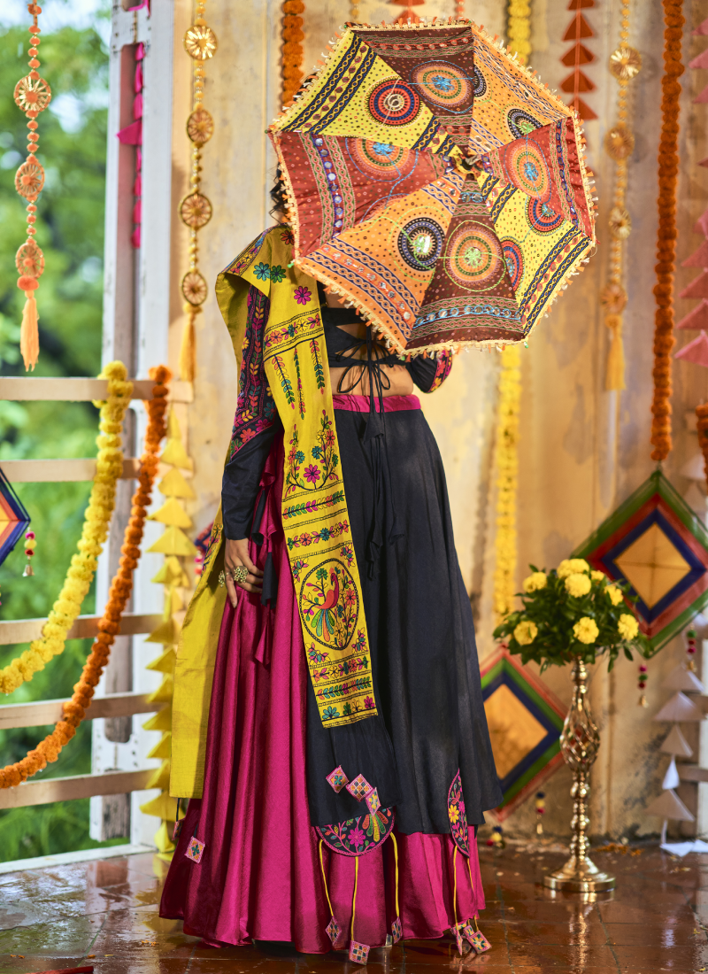 Silk Thread Embroidery Work Black Chaniya Choli for Navratri