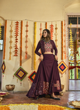 Mirror Work Purple Muslin Cotton Jacket Style Fancy Chaniya Choli