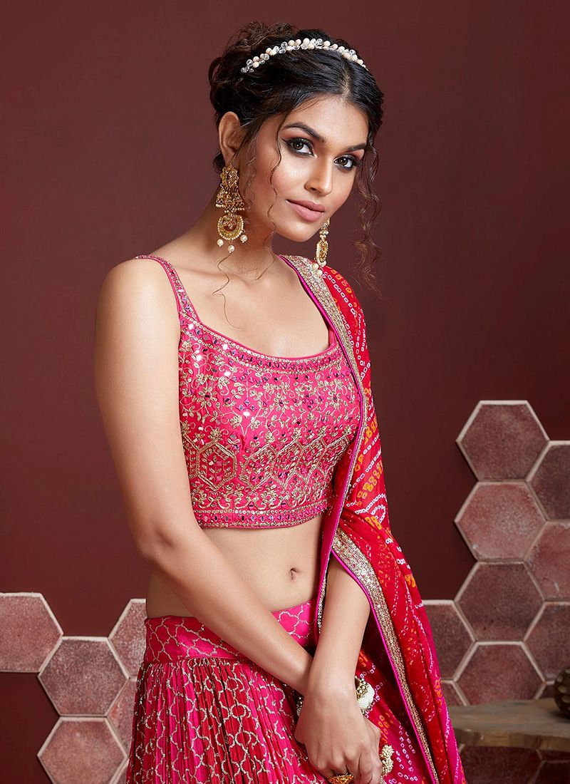 Good Looking Pink Party Wear Lehenga Choli For Chinon Silk Fabric
