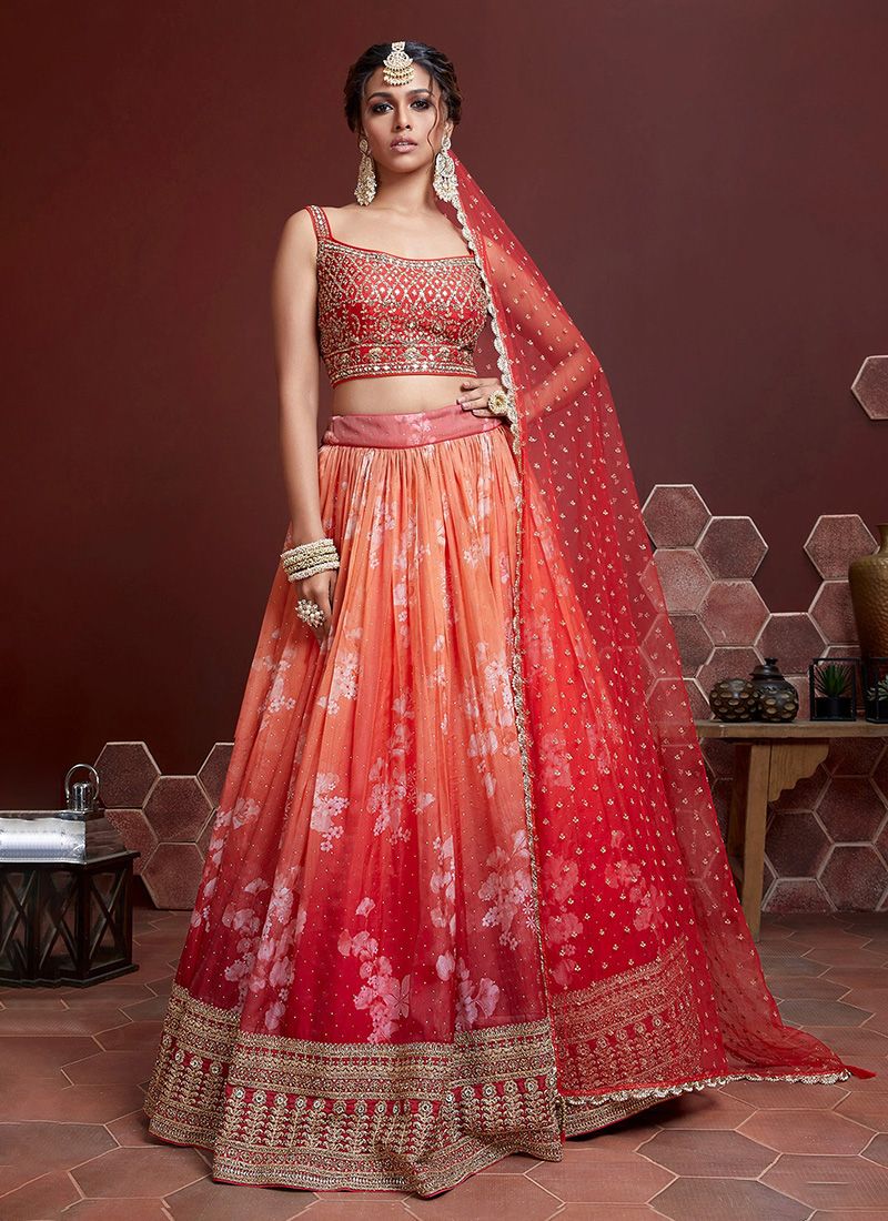 Double Shaded Orange Lehenga Choli With Tabby Silk Fabric