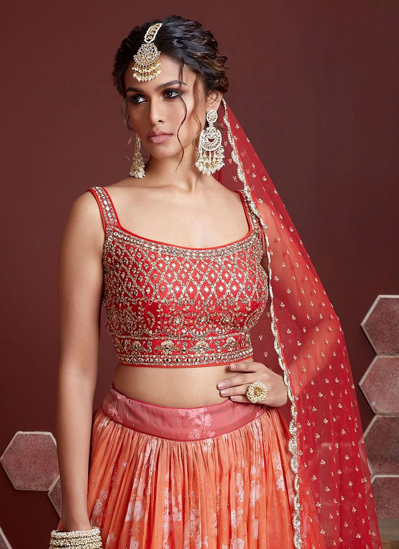 Double Shaded Orange Lehenga Choli With Tabby Silk Fabric