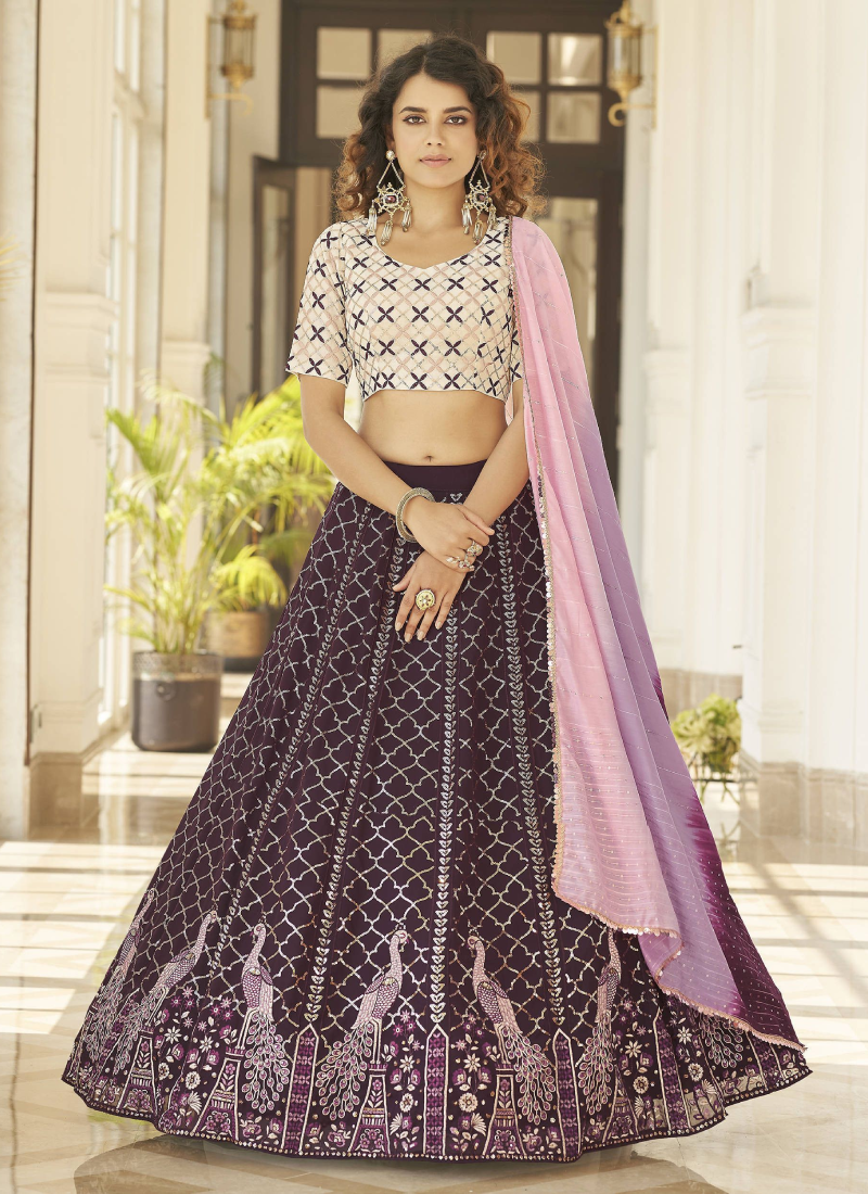 Latest Designer Purple Georgette Flared Lehenga Choli