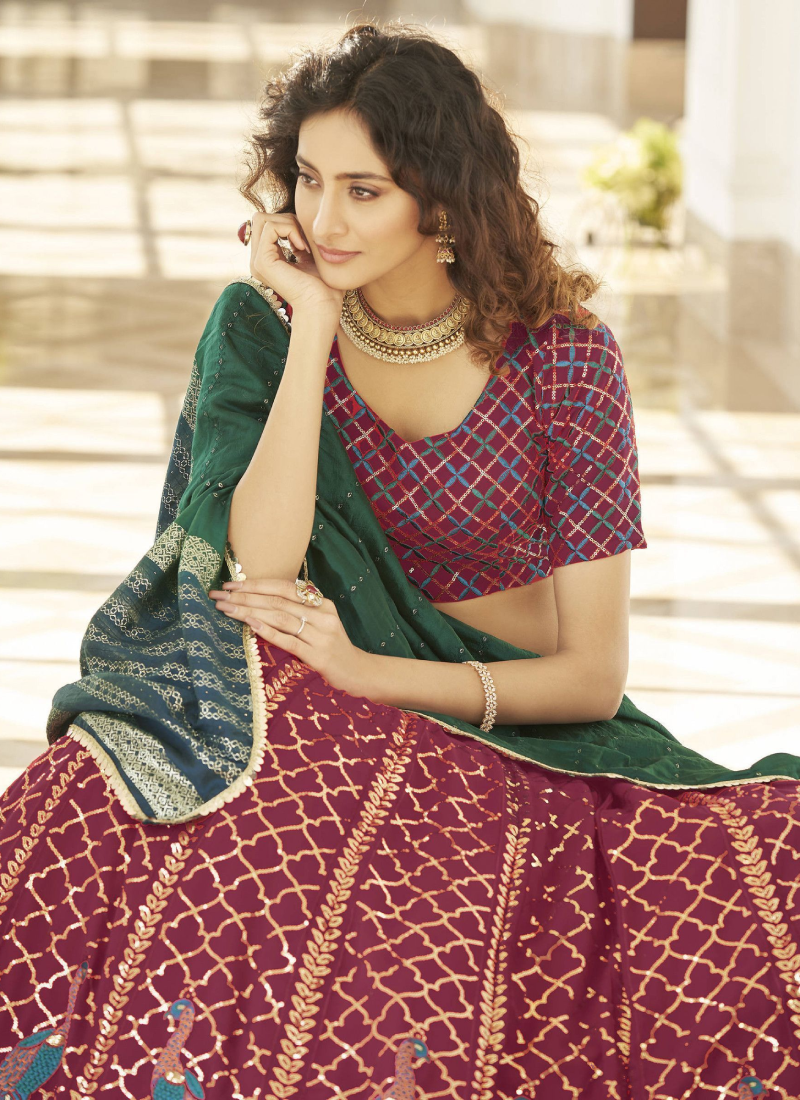 Peacock Design Georgette Deep Pink Kalidar Lehenga Choli