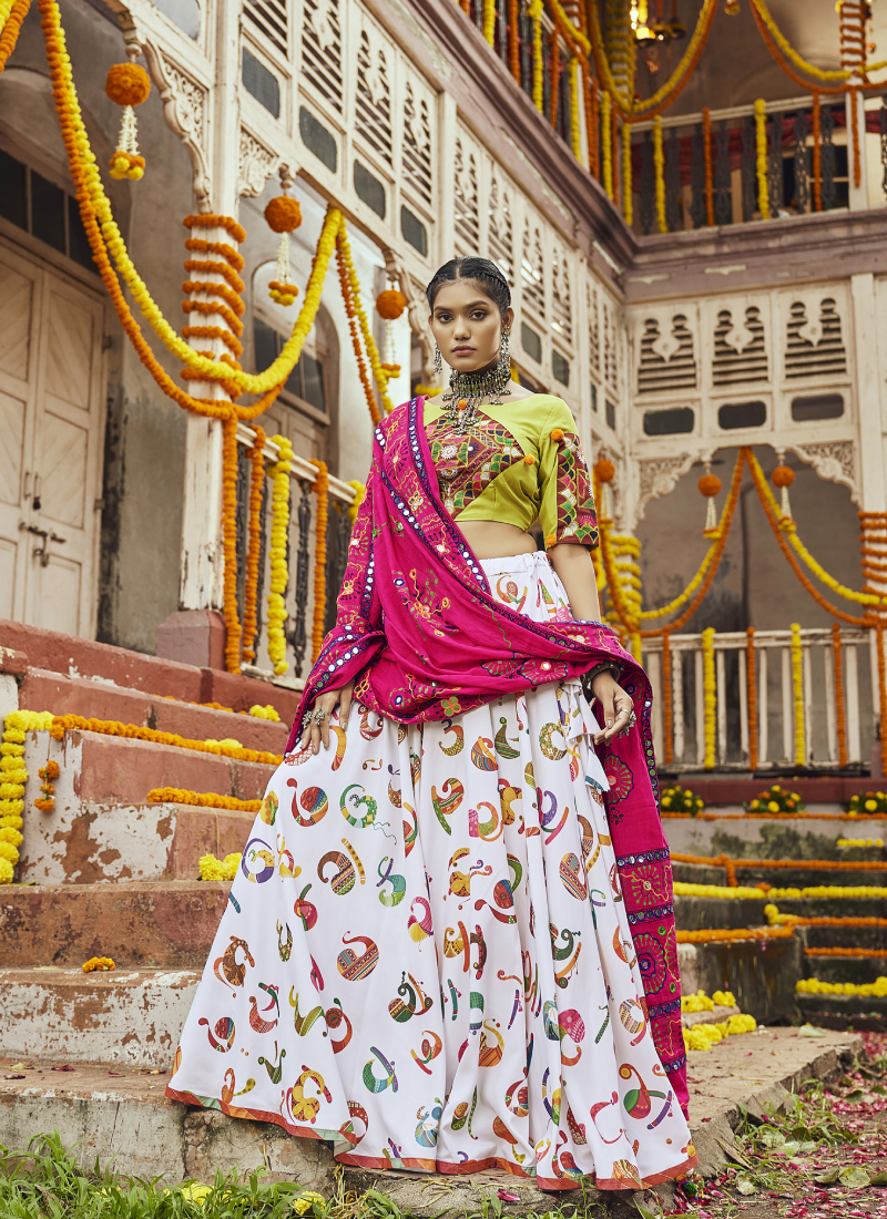 Festive Wear White Muslin Cotton Digital Printed Navratri Choli