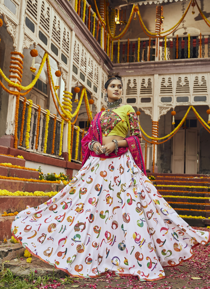 Festive Wear White Muslin Cotton Digital Printed Navratri Choli