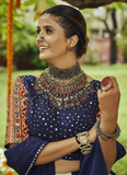 White and Navy Blue Muslin Cotton Chaniya Choli For Navratri